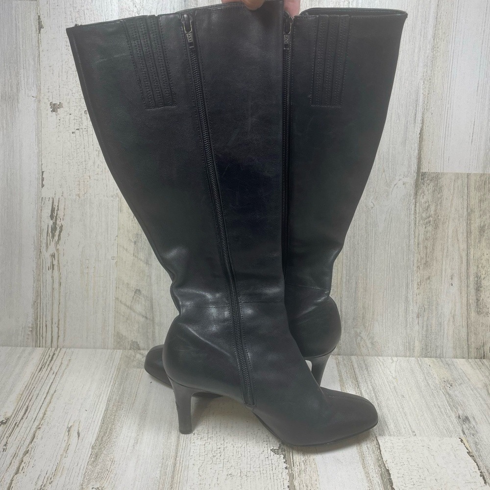 ANTONIO MELANI Black Knee High Square‎ Toe Heeled Smooth Leather Boots size 7.5 - Picture 7 of 10